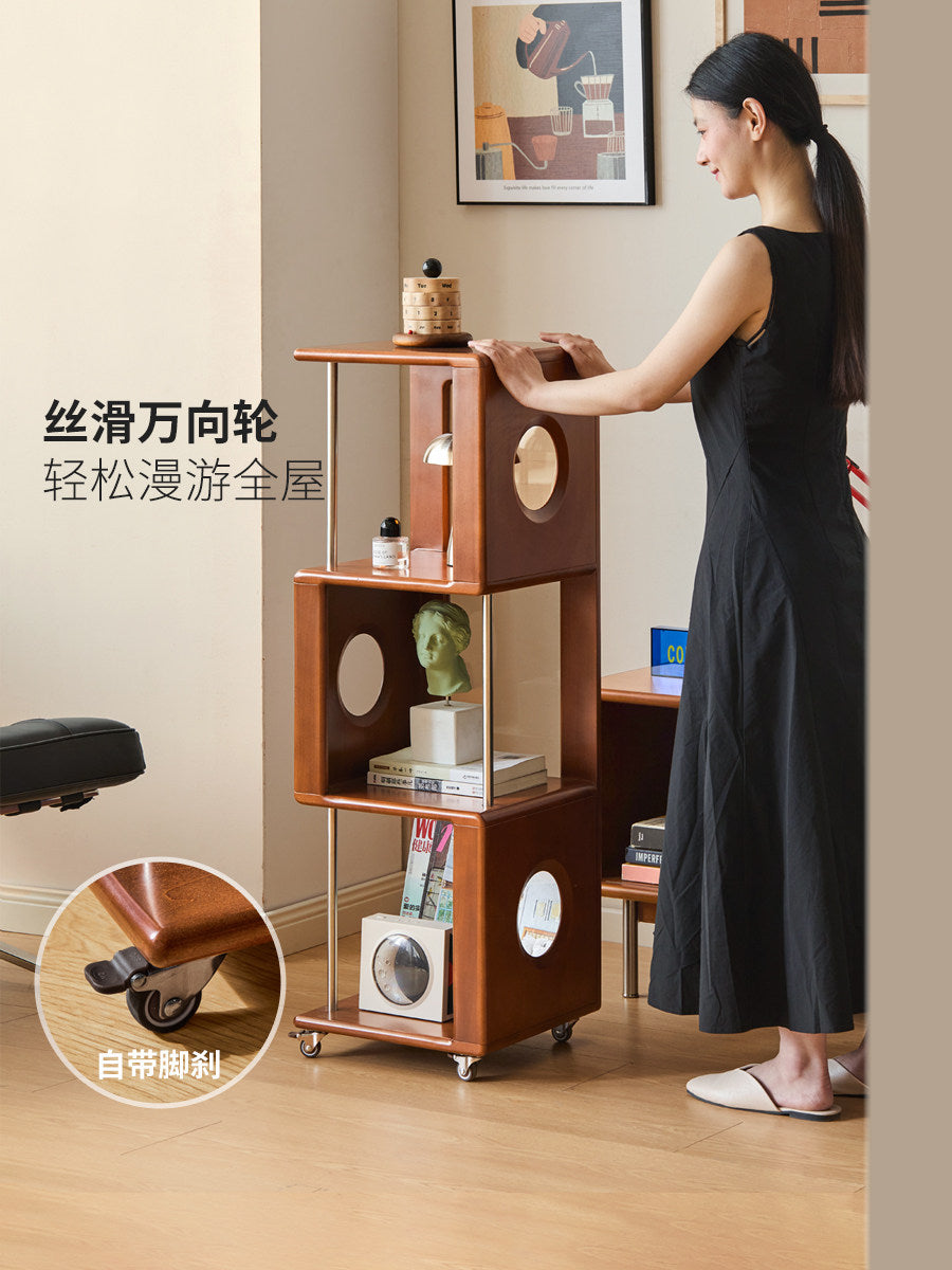 实木书架小户型书房收纳架中古风移动展示柜角落书柜
